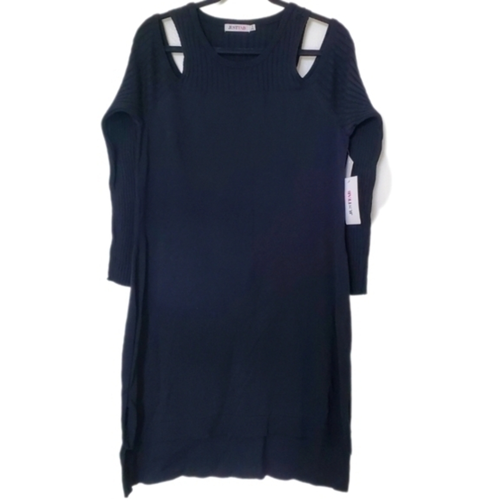 JustFab NWT Women's Black Ribbed Knit Y2K Sweater Dress Plus Size‎ 1X